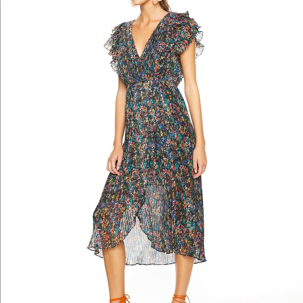 Talulah Burning Desire Midi Wrap Pleated Dress Floral Print size XS
